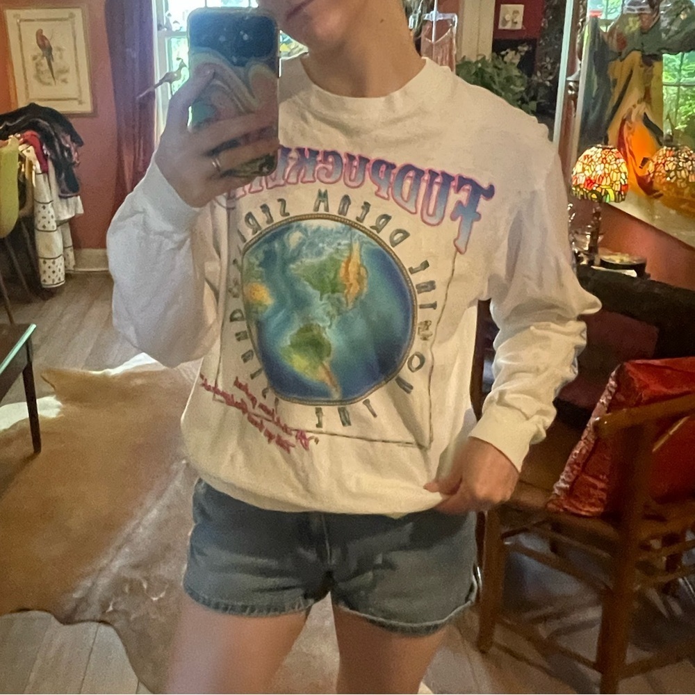 Fudpuckers on the island 1993 cotton white graphic globe tee with beach scape - Picture 6 of 7